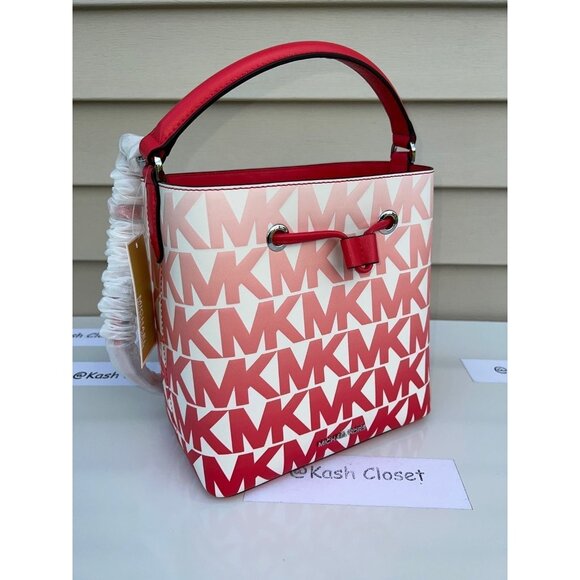 Michael Kors bucket bag suri medium graphic ombre print leather coral reef multi - Picture 2 of 9
